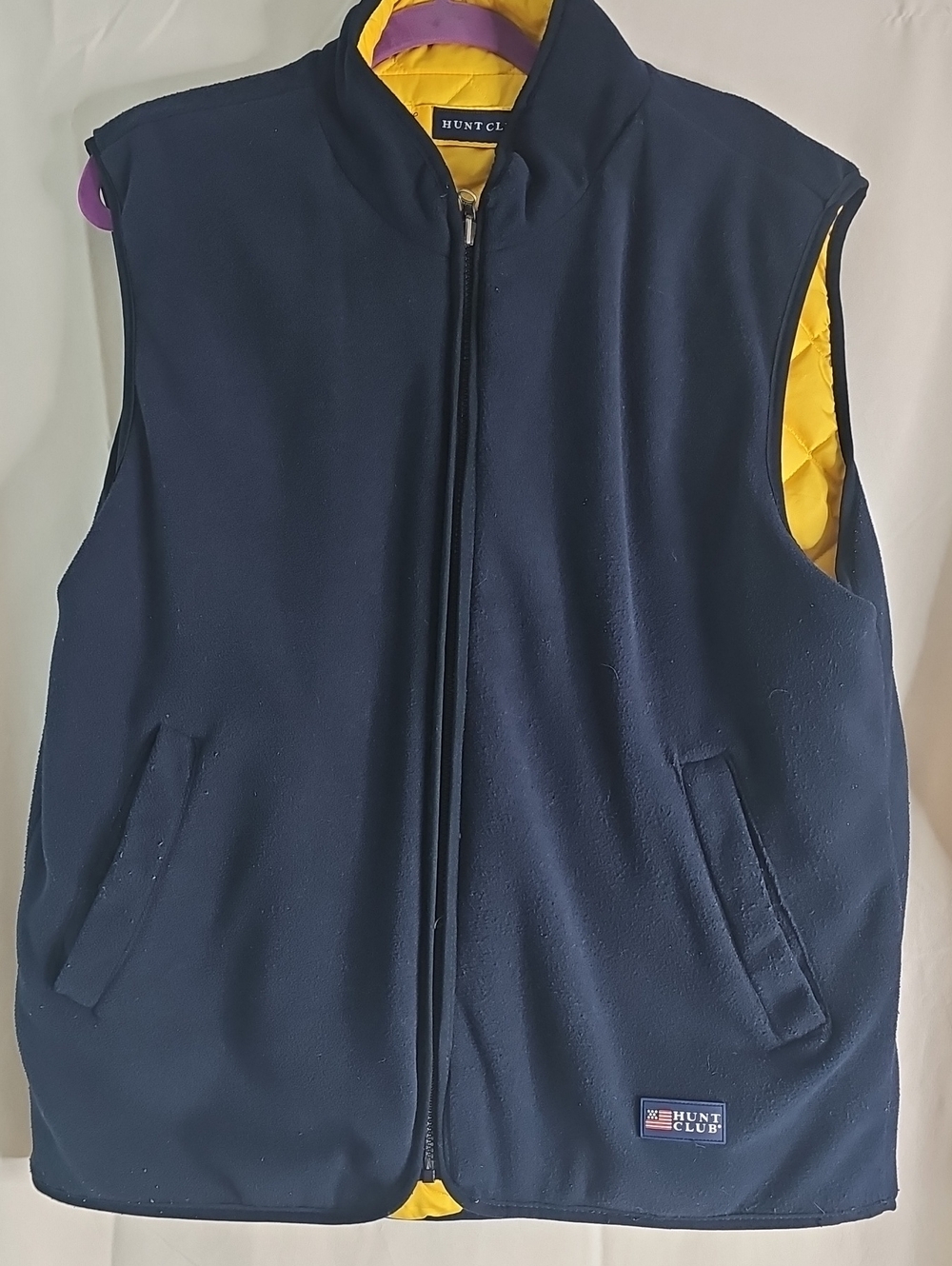 Hunt Club Navy Fleece Vest with Yellow Quilted Lining